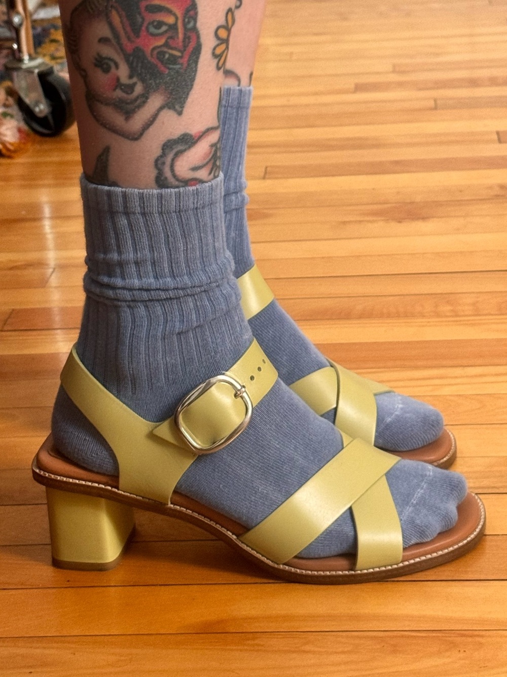 Everlane Italian Leather Buckle Heel - Leek - 10.5